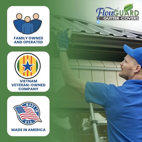 Image of FlowGuard Gutter Guard, USA Made Professional DIY 5 Inch 50-Year Gutter Cover Leaf Protection System - White - Aluminum - 102 Feet - by FlexxPoint