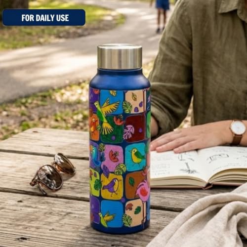 Image of VOIK Printed Stainless Steel Water Bottles for Kids, Office, Sports & Travel (750 ML) (Flamingo-Screw)