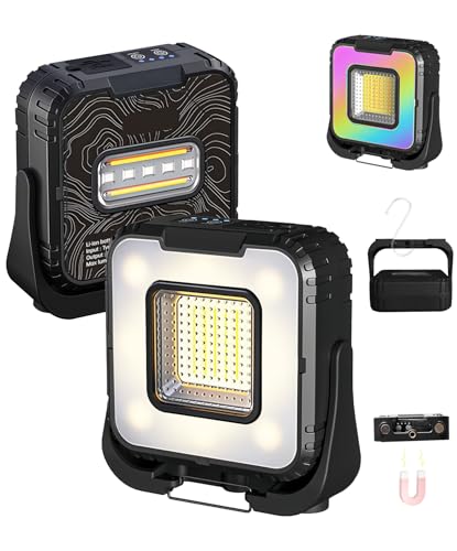 Rechargeable Magnetic Work Light, Portable LED Work Light with 7 Modes & Stepless 1800K-5500K, 360° Rotatable with Hook, Mechanic Light for Car Repair Camping Outdoor Emergency
