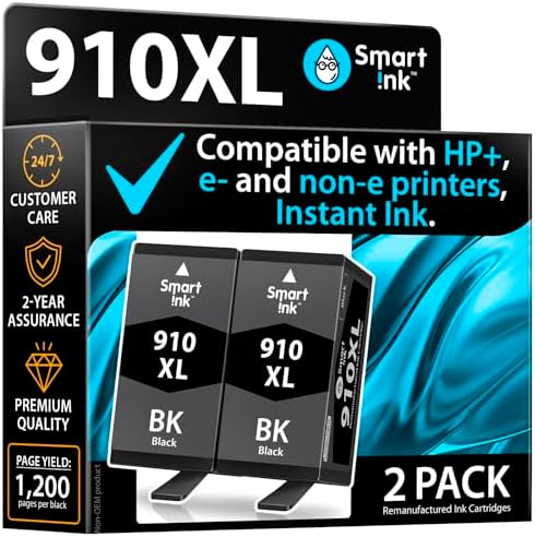 Smart Ink Remanufactured Ink Cartridge Replacement for HP 910 XL 910XL (2 Black Pack) to use with OfficeJet 8015e 8022e 8010e 8015 8022 8010 OfficeJet Pro 8025e 8025 Printers