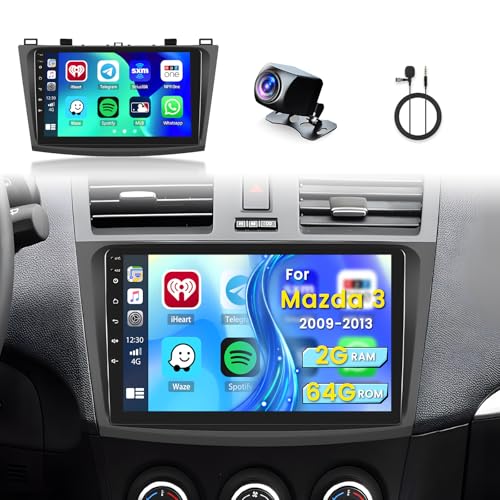 Inefala 2G+64G Android 15 Radio de Coche para Mazda 3 2009 2013，Pantalla táctil de 9 Pulgadas Autoradio Bluetooth con Wireless Carplay Android Auto GPS WiFi RDS/FM EQ SWC Mic Cámara Trasera