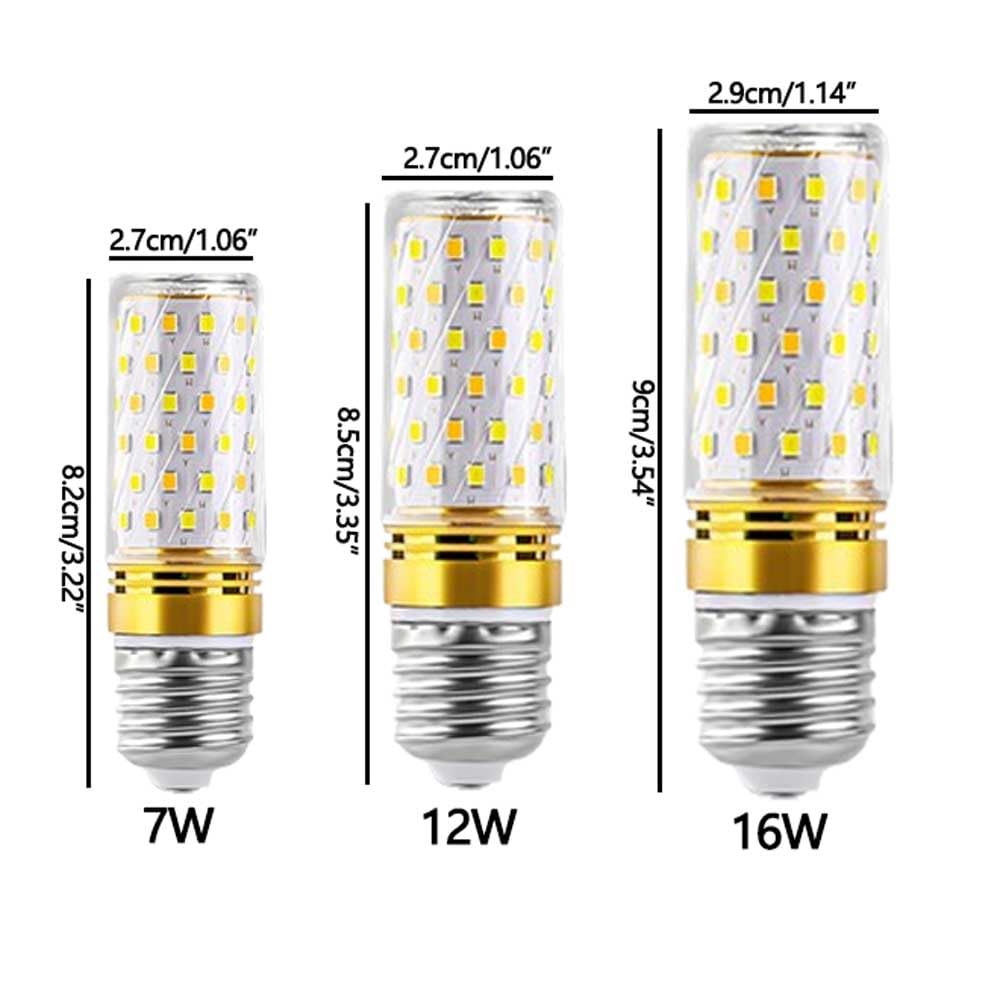 Paquete de 2 Bombillas LED de maíz E27, 16 W, Blanco frío superbrillante, 6000 K, Bombilla de maíz LED E27 de bajo Consumo, 1600 LM, iluminación de luz Variable de Tres Colores, Fuente de luz