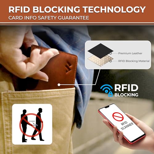 Weinner Leather Mens Wallet with RFID Blocking – Slim Bifold Wallet including ID Window, Card Slots and Cash Compartments – Genuine Soft Leather Wallet for Men (Forest Brown)2