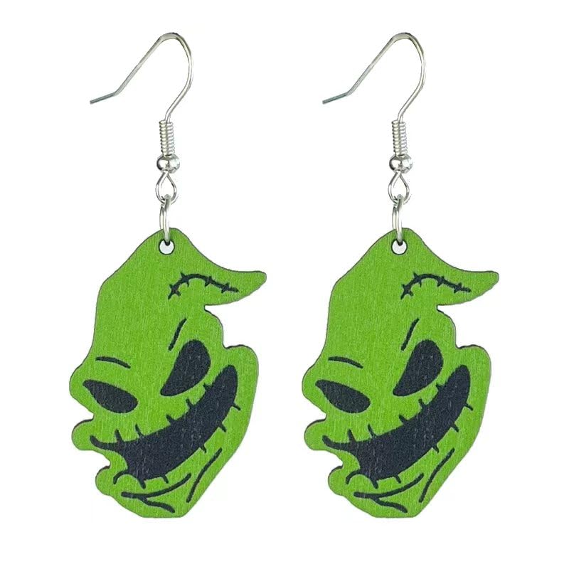 Cute Cartoon Halloween Theme Earrings Ghost Pumpkin Wooden Dangle Earrings Creative Jewelry for Halloween Party Exaggeration Accessories