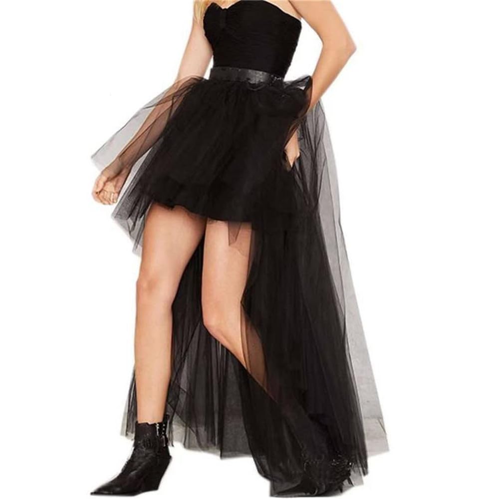 Jupe en tulle steampunk noire à volants et coupe irrégulière pour femme