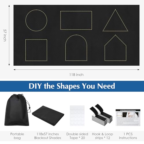遮光ウィンドウカバー、ポータブルDIYウィンドウブラインド、トラベルウィンドウ遮光カーテン、ベビー保育園、ベッドルーム、寮の部屋、メディアルーム用 (ブラック39インチx57インチ) [5]