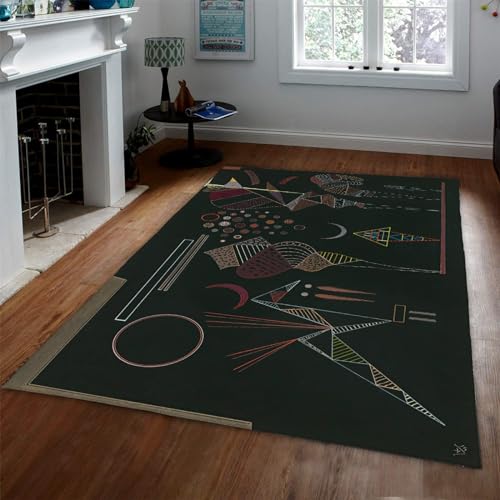 Tapis de formes géométriques Kandinsky noir poils ras lavable 80x150