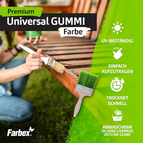 FARBEX Universal Premium Gummi Farbe-Innen und Außenfarbe für alle Oberflächen, Elastische Abdichtung gegen Feuchtigkeit, Witterung-1,2 kg-Grün