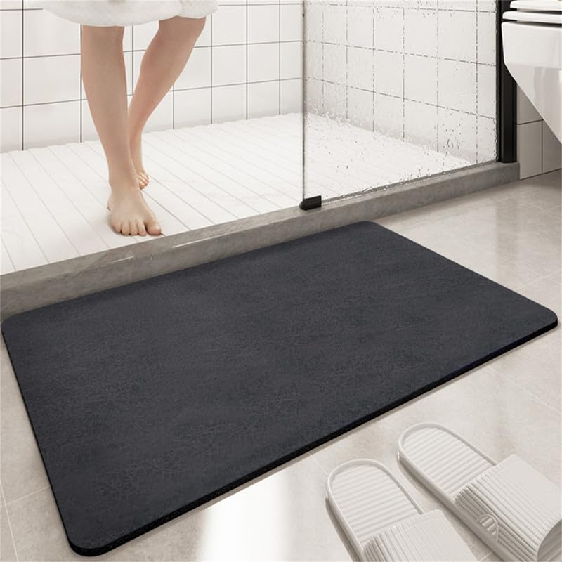 Paillasson de Salle de Bain Anti-Moisissure Luxe Léger Couleur Unie Simple Anti-Dérapante Tapis de Douche en Silicone à Séchage Rapide Tapis de Douche en Caoutchouc Super Absorbant
