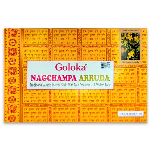 LAMARE - Varillas de Incienso Goloka Nag Champa Fusión Series - Dos Fragancias En Cada Varilla - Un Nuevo Toque - Variedad Aromática - Artesanía Meticulosa - 15 gr x 12 Cajas = 180 gr (Arruda)