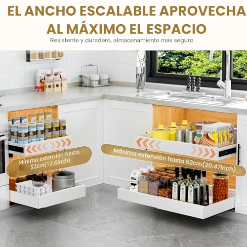 Miniatura 7 de Ihomife 2 Piezas Cajon Telescopico Cocina, Cajones Extraibles Para Cocina Blanco, 2 Piezas