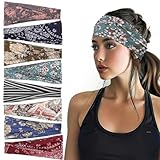 obeoby Boho Style Headbands for Women, 8 Pack Non Slip Headbands Fashion Hippie Clothes for Mom Grandmother Gift Wide Hairband Hair Wrap