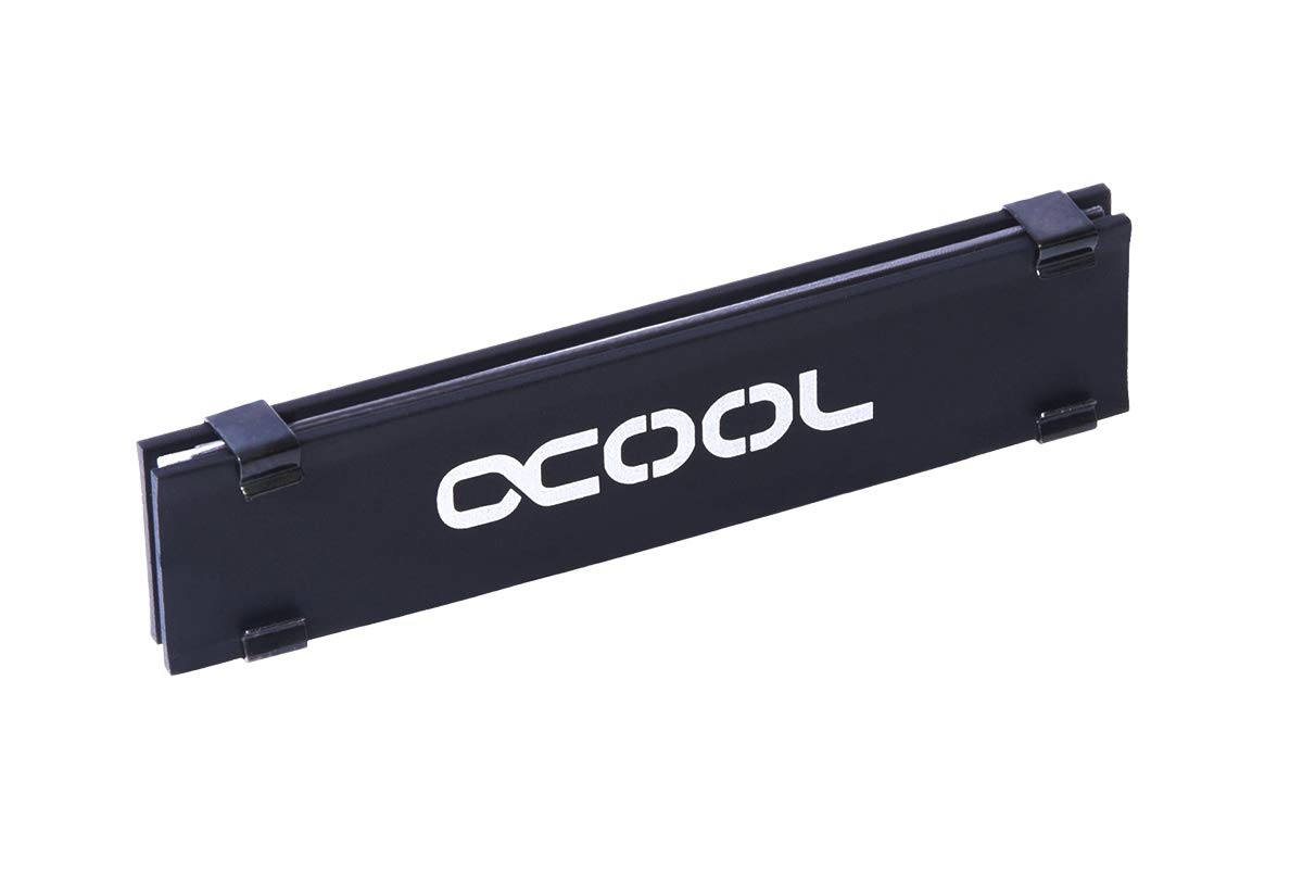 Alphacool HDX M.2 SSD Cooler installed on an M.2 SSD, showing the black cooling plates.