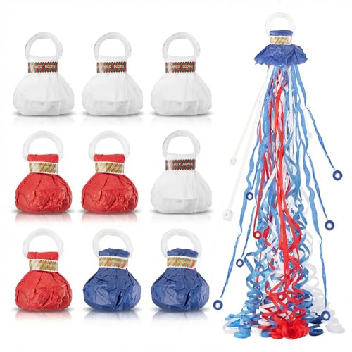 BATTIFE Streamers Poppers - Hand Throw Confetti Poppers No Mess Paper Crackers for Birthday Wedding Party Celebrations Red White & Blue (10 Pack)