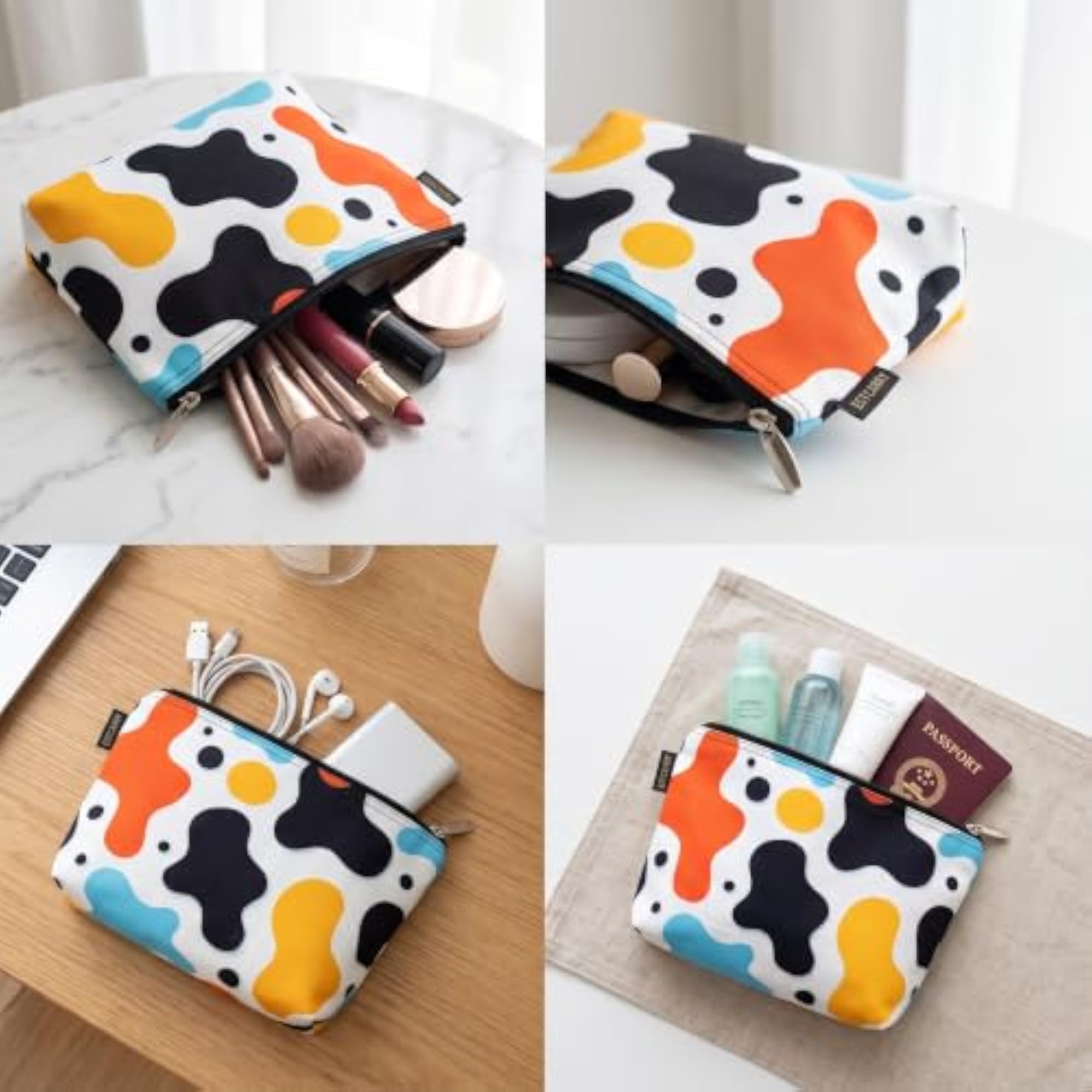 White Multicolour Abstract Canvas Multipurpose Pouch
