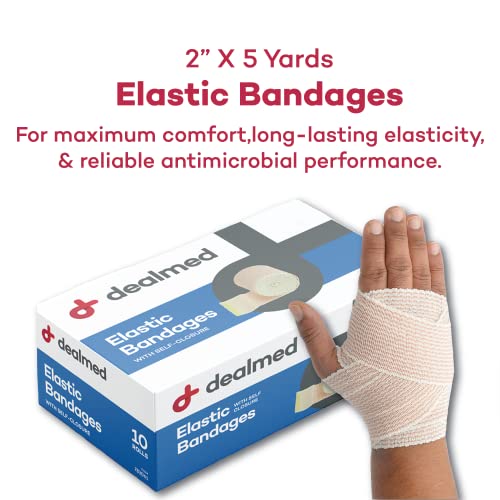 Dealmed 2" Elastic Bandage Wrap With Self-Closure – 10 Elastic Bandages, 5 Yards Stretched Compression Bandage Wrap, Wound Care Product For First Aid Kit And Medical Facilities #TOP1