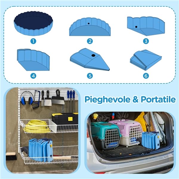 Yaheetech Piscina per Cani Pieghevole con Irrigatore Vasca da Bagno Animali Domestici Portatile 180 x 33 cm Blu