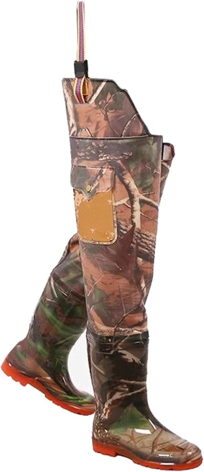 EPANO LXXW Waders Pesca Scarpe Impermeabili in PVC a Forma di Rana, Stivali Impermeabili da Esterno con Tasche, Stivali da Pioggia Alti, Stivali da Pesca Alti Fino al Ginocchio(7)