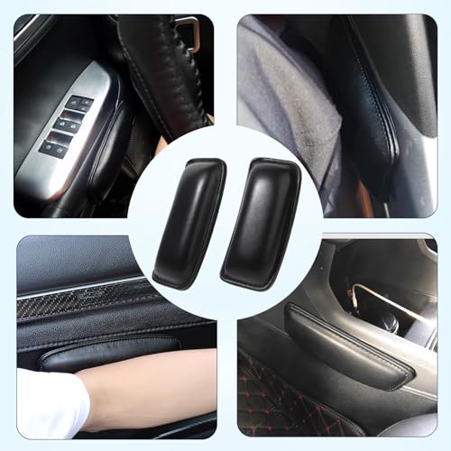 2PCS-Elbow-Memory-Foam-Rest-Pads-for-Car-Universal-PU-Leather-Armrest-Pad-for-Car-Door-Arm-Support-Soft-Pad-for-Knee-Knee-Pillow-for-Car-Auto-Center-Console-Universal-Car-Interior-Accessories-Black