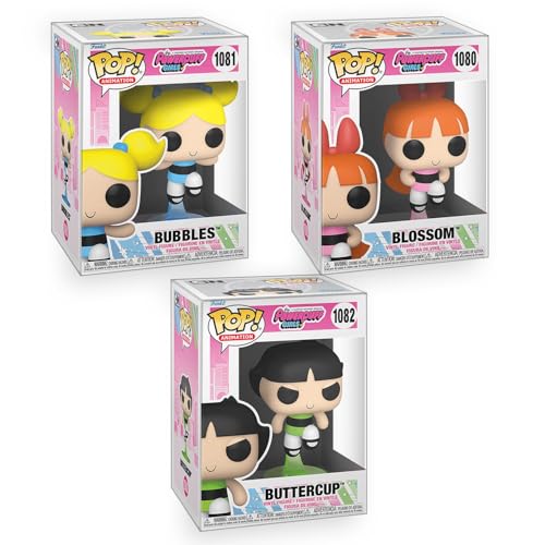 Epic Collectibles Pop Powerpuff - Set of 3 Girls- Blossom, Bubbles and Buttercup Vinyl Figures Included with Box Protector Compatible for Funko