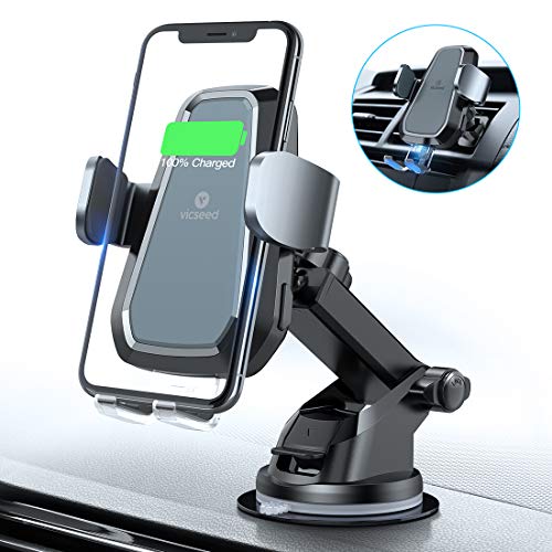 VICSEED Qi Wireless Car Charger, 10W Fast Wireless Charger Car Mount, Auto-Clamping Dashboard & Vent Phone Holder Fit for iPhone 11 Pro Max Xs Xr X 8, Fit for Samsung Note 10 9 S20 S10 S9 Plus LG etc.