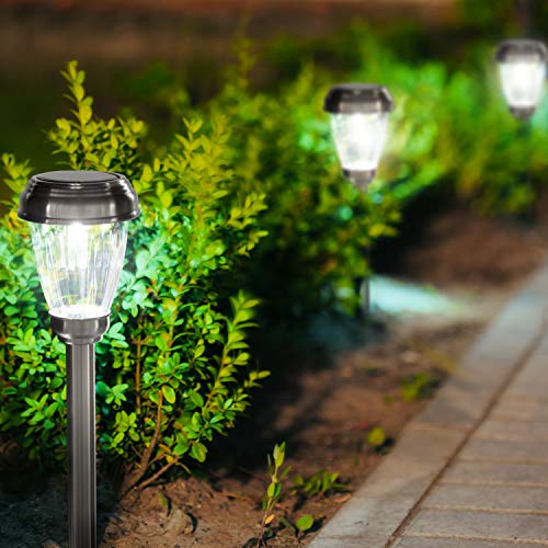 Set of 6 LED Solar Pathway Lights, Low Voltage, Wireless Solar Path Lights for Lawns, Gardens, Yards and More, Stainless Steel Pathway Lights to Brighten and Enhance The Look of Any Outdoor Space