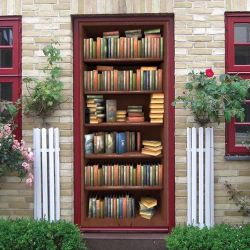 Tizhweqo Pegatina Puerta Biblioteca Pegatinas para Puertas Estante Para Libros Adhesivo Vinilo 3D Puerta Pegatina Pared Murales Papel Pintado Poster para Sala de Baño Decorativos 90x210 cm b6766