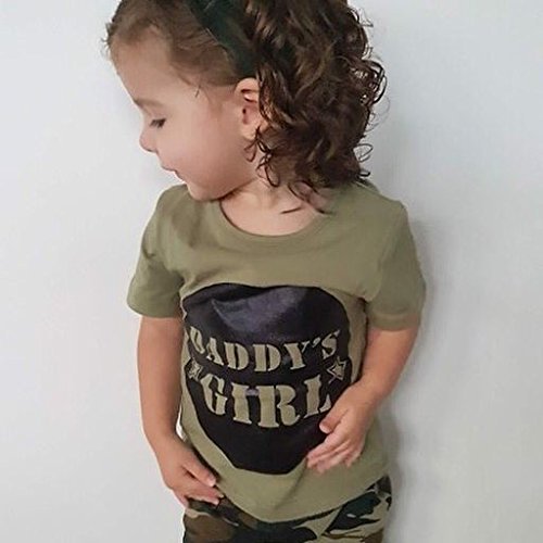2PCs Baby Boy Girl Words T Shirt Top Camouflage Pants Outfits Clothes Set for 0-24 Months (0-6 Months, Girl)