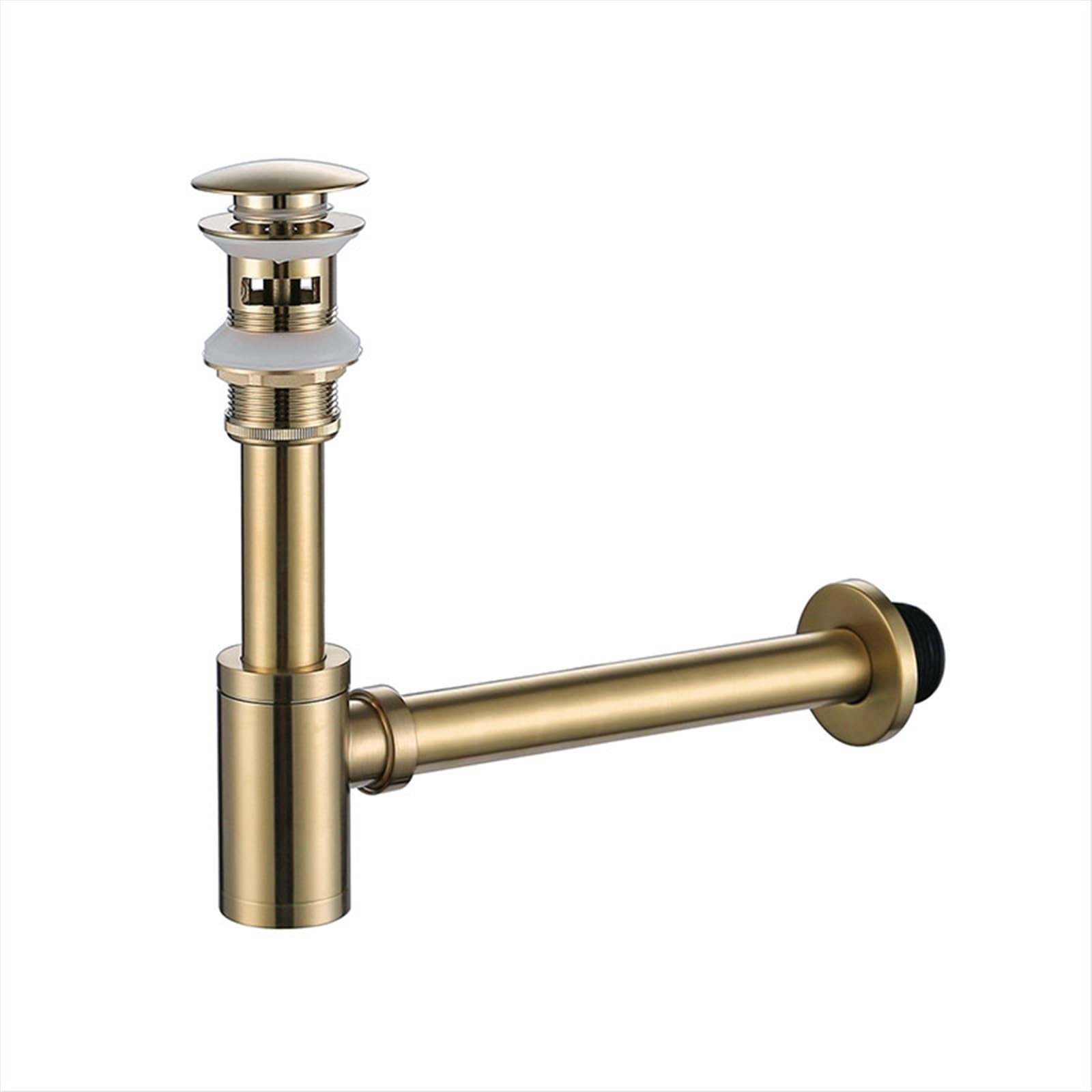 Juego de desagües de cobre, desodorización de sifón redondo de latón, desagüe de tubería de lavabo de tocador de baño con escurridor emergente, oro cepillado.(Style 3)