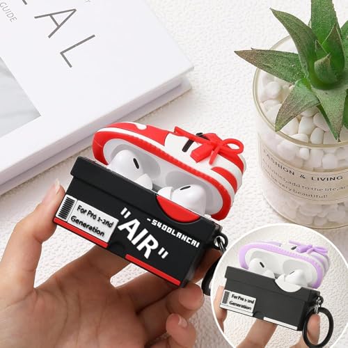 Image of Gedicht for Apple AirPods Pro 2nd Generation Case,Cute Cartoon Shoe Box Soft Silicone Protective Cases for AirPods Pro 2 Case with Keychain for Women Men, A-Red+Purple,2Pack