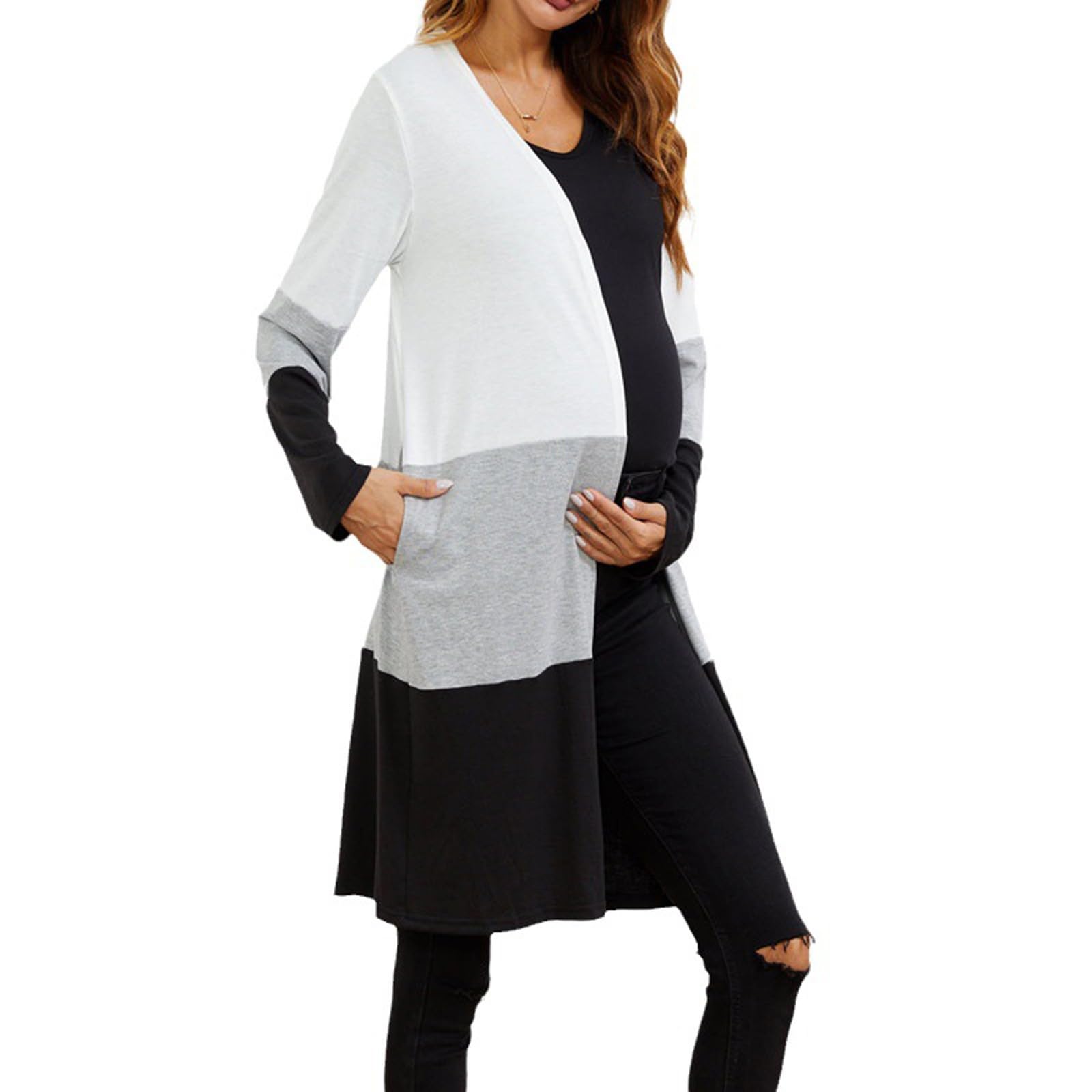 Donna Incinta Donna Aperto Frontale Maglia Cardigan Inverno Autunno Maglione Pois Maniche Lunghe Tasche Cappotto Outwear Carino Top Premaman