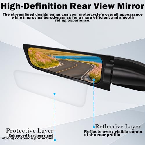 Image of Racing Motorcycle Rear View Mirrors, Large Size Wide Angle 360Rotating Stealth Mirrors Fit for Kawasaki Ninja 300 400 650 ZX6R Honda CBR300R CBR500R CBR600RR CBR1000RR Yamaha R15 R25 YZF600R
