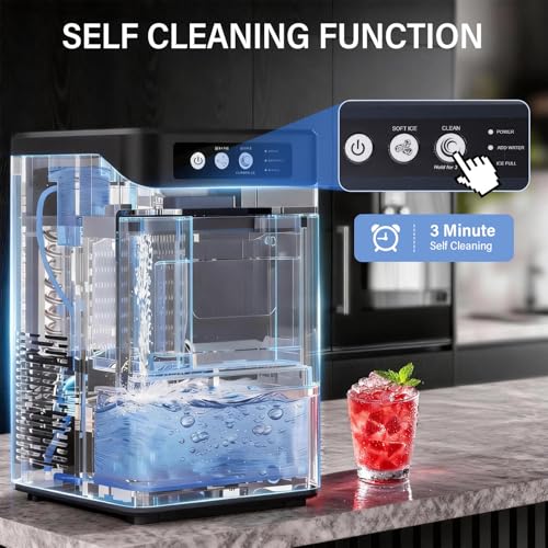 FNOONXY Nugget Ice Maker Countertop,44 lbs/24h Chewable Pellet Ice Machine with 4.5L Side Water Tank,6-8 Mins Fast Ice Making,One-Touch Self-Cleaning,Portable with Ice Scoop for Home,Office & Bar by FNOONXY - Used condition - Image 6