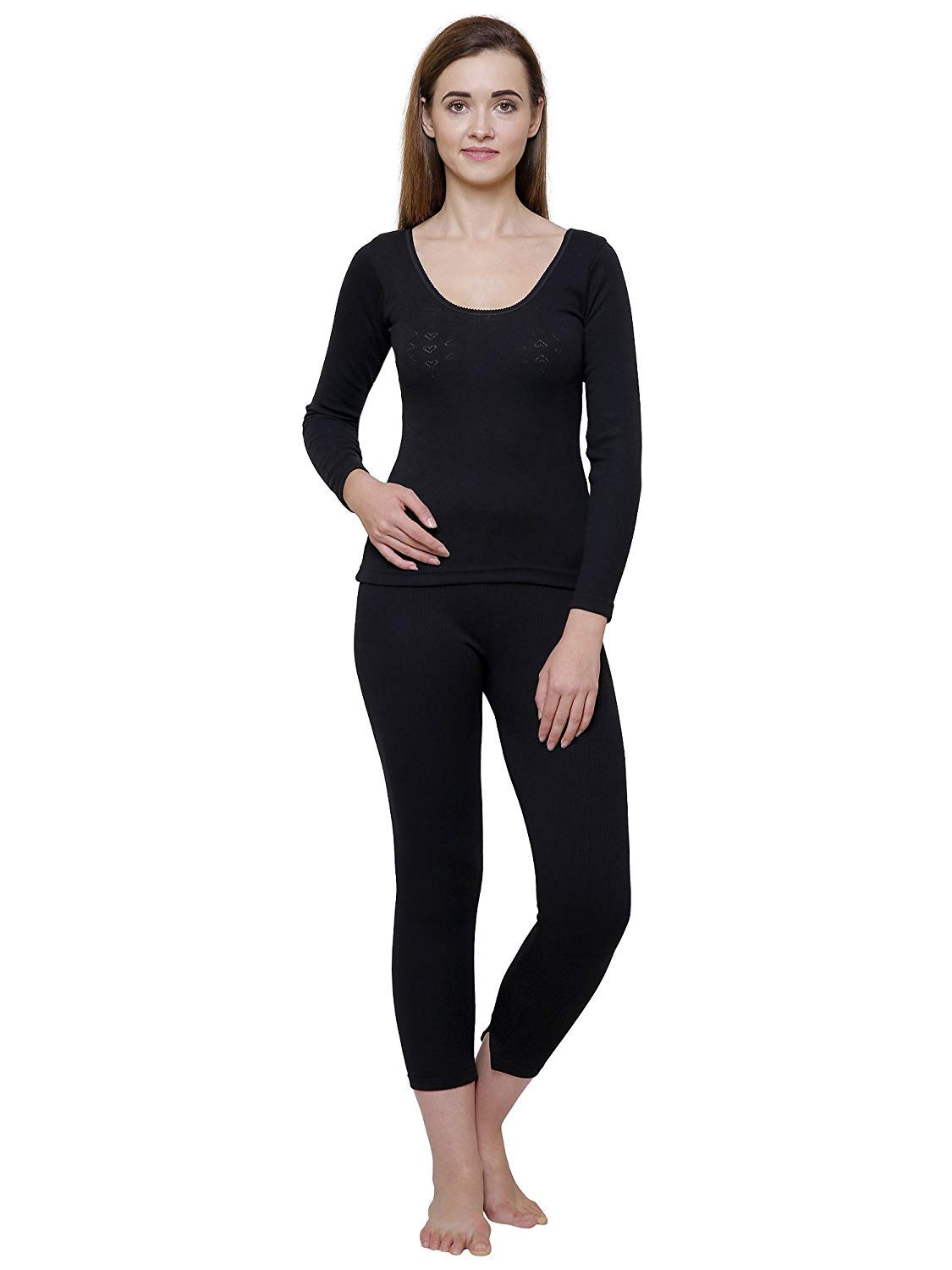 bodycare insider Gold Women Black Round Neck Full Sleeves Upper/Top and Lower/Trouser/Bottom Thermal Set - Pack of 1-picture-29