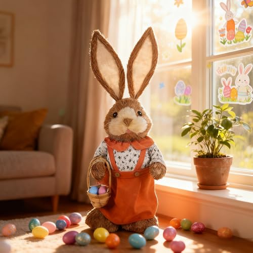 Juegoal Easter Bunny Decor, 32"(2.6FT) Large Standing Sisal Rabbit Figurine,