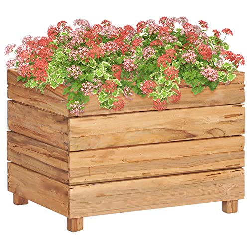 Festnight Hochbeete Garten Holz Pflanzkübel Pflanzgefäß Gartenbeet Blumenkasten Pflanzkasten Blumenbeet Pflanzbeet für Garten 50x40x38 cm Teak Altholz und Stahl
