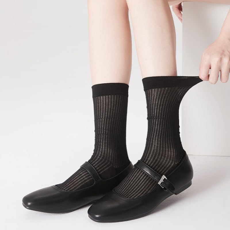 Summer thin thin breathable tube female stack stack vertical grain stockings Mary Jane two pairs of white + two pairs of black3