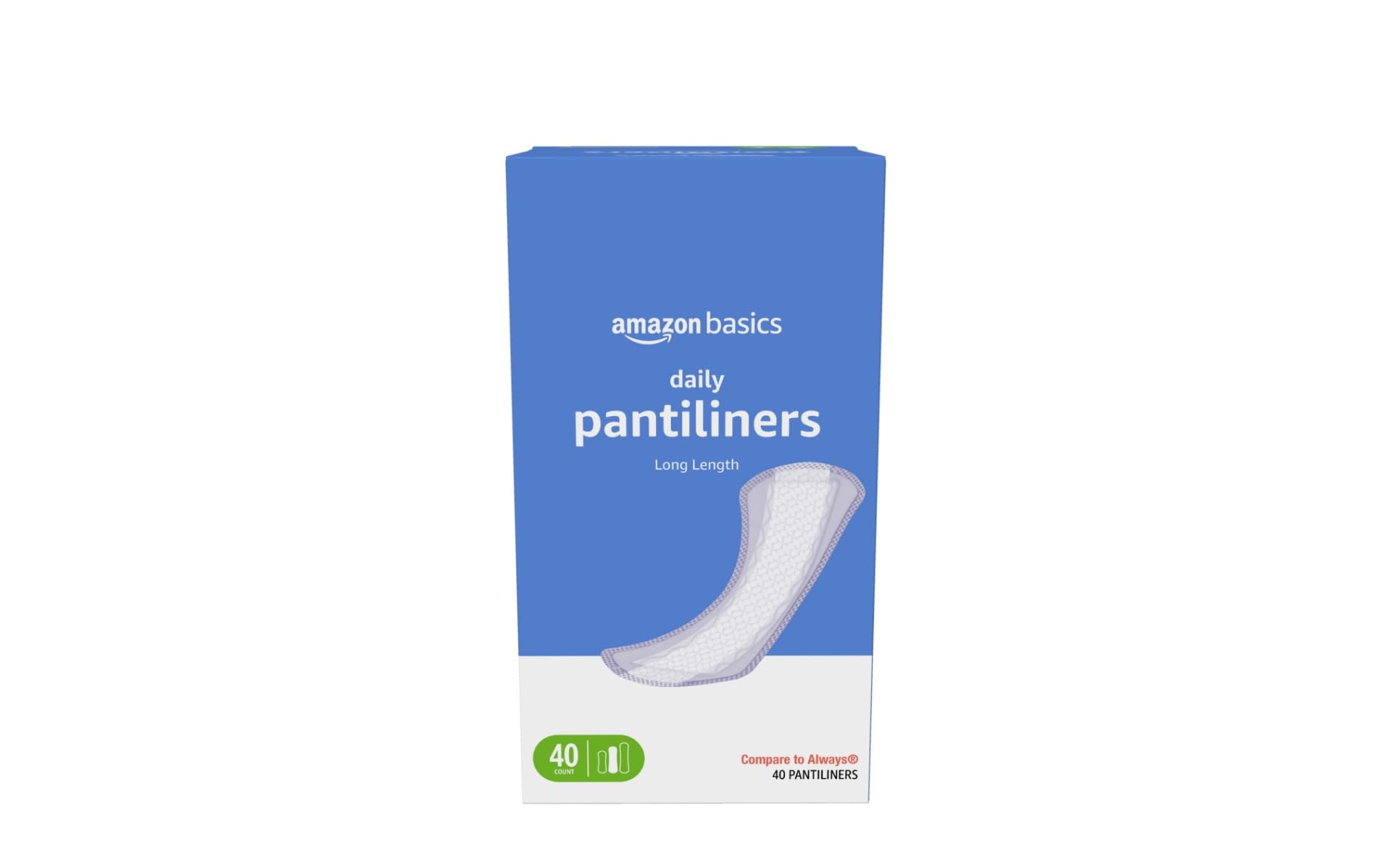 Amazon Basics Daily Pantiliner, Long Length, Pads for Women, Unscented, 40 Count (Previously Solimo)