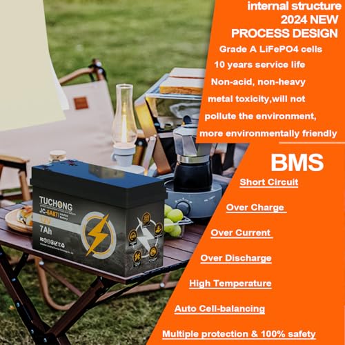 image for TUCHONG 12V 7Ah Lithium LiFePO4 Battery, Rechargeable Battery, Up to 5
