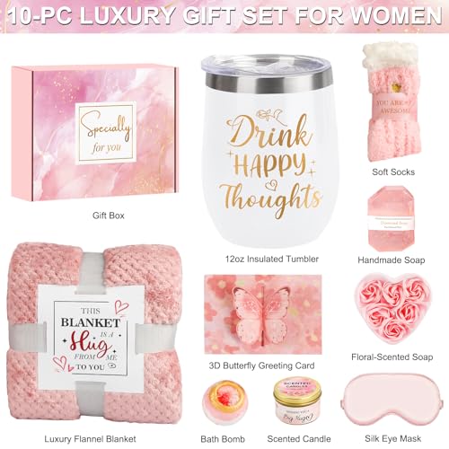 Birthday Gifts for Women Christmas Gifts for Her, Unique Self Care Package Get Well Soon Basket Rose Relaxing Spa Kit with Flannel Blanket Tumbler, Happy Birthday Box for Friend Mom Sister Wife - Image 3