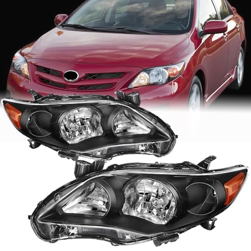 2pcs Headlights Assembly Set North America Built Models For 2011 2012 2013 Toyota Corolla S base LE L CE Replacement Headlamps Black Housing Amber Reflector Clear lens TO2503203 TO2502203
