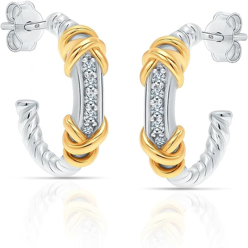 Charmsy 925 Sterling Silver C Hoop Earrings for Women | Italian CZ Open Half C-Hoops Earring | Women's C-Shaped Hoop Earrings Jewelry Gifts