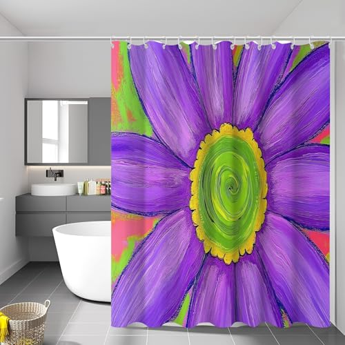 Rideau de bain fleurs abstraites violettes pour baignoire - 3