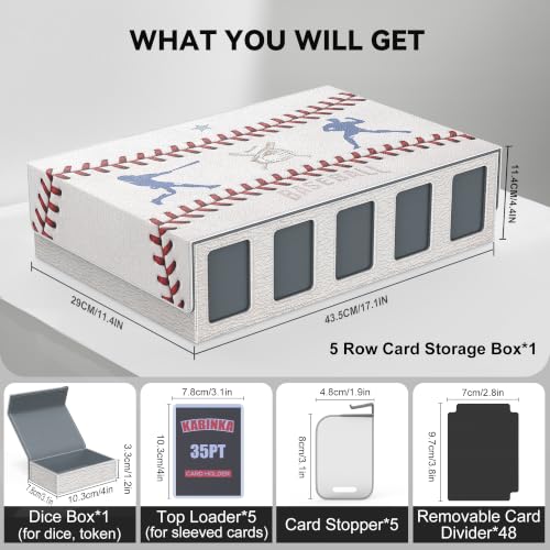Image of Kabinka Baseball Card Storage Box with Window Display, 5-Row Sport Card Storage Box, 3900+ Card Deck Box for Baseball Sports Card TCG, 5 Top Loaders, 5 Stoppers, 48 Dividers, 1 Dice Tray(Baseball 1)