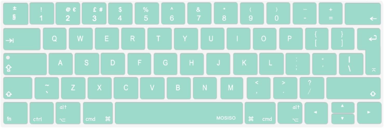 MOSISO Keyboard Cover Compatible with MacBook Pro with Touch Bar 13 and 15 Inch 2019 2018 2017 2016 (Model: A2159, A1989, A1990, A1706, A1707), Silicone Skin Protector (Europe Layout), Mint Green