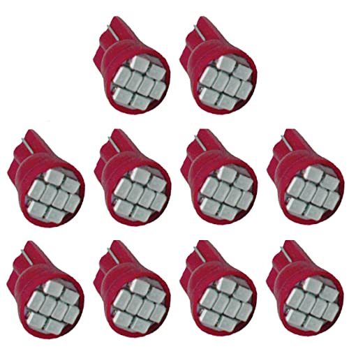 Jtech 10x T10 8-SMD Red LED Car Lights Bulb Interior, Instrument Cluster, License Light W5W, 147, 152, 158, 159, 161, 168, 184, 192, 193, 194 2825