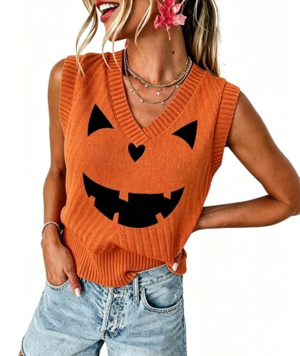 Image of MARZXIN Women Sleeveless Sweater V Neck Casual 2026 Fall Knitted Chevron V Neck Sweater Vest Color Block Pullover Sweater Top