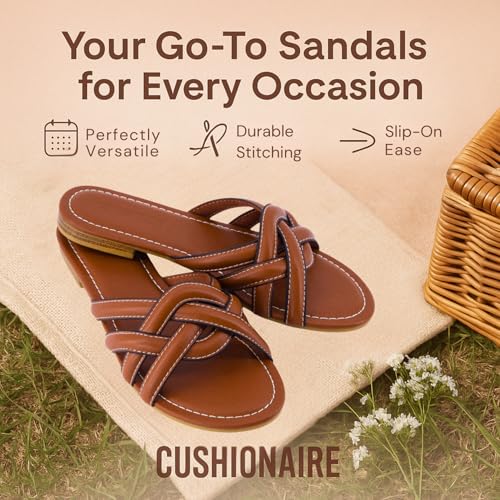 CUSHIONAIRE Laguna Slip-On Womens Sandals – Flat Braided Dressy Summer Sandals for Women3