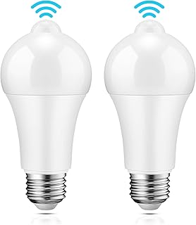 ONEVER Motion Sensor Light Bulbs - 12W (100W Equivalent) PIR Motion Activated Dusk to Dawn Light Bulb Auto on/Off E26 6000K Cool White Indoor Outdoor Security Bulb for Front Door Garage Hallway 2 Pack
