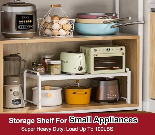 Image of X-cosrack 12 inch Wide 100LBS Loading-Bearing Heavy Duty Kitchen Storage Shelf, Expandable Cabinet Shelf Organizer, Stackable Adjustable Storage Shelves for Kitchen Cabinet Cupboard Pantry Counter